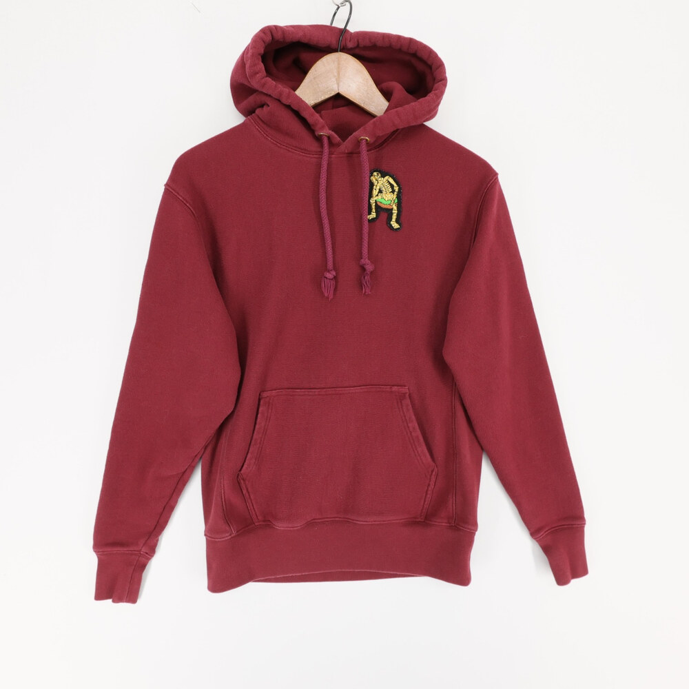 Rowing Blazers Derry Skeleton Hoodie Mens XS Burgundy Patch Pullover Fleece